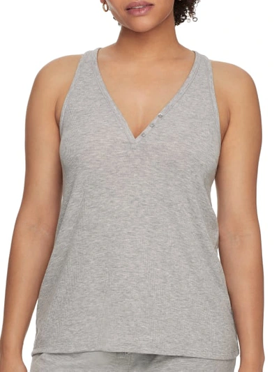 Bare Necessities Relax, Recharge, Recycled Ribbed Knit Henley Tank In Heather Grey