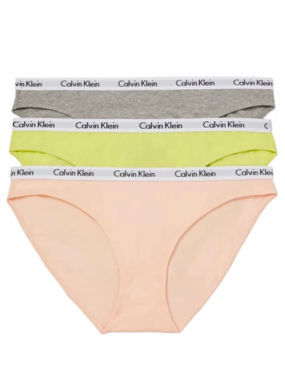 Calvin Klein Carousel Bikini 3-pack In Coral,lime,grey