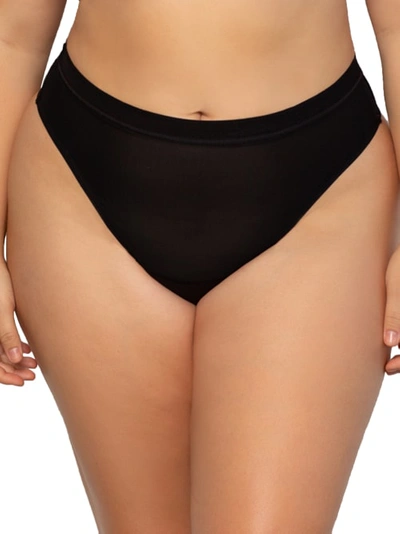 Curvy Couture Sheer Mesh Hi-cut Thong In Black Hue