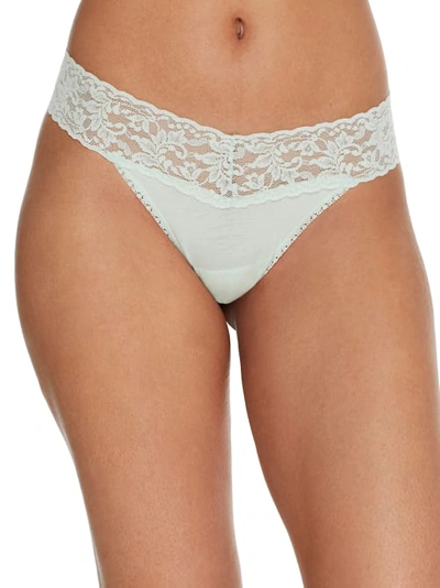 Hanky Panky Organic Cotton Original-rise Lace-waist Thong 891801 In Cucumber