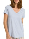 Hanro Sleep & Lounge V-neck Cotton-blend Jersey Pyjama Top In Cloud Blue