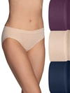 Vanity Fair Beyond Comfort Silky Stretch Bikini 3-pack In Sangria,neutral,navy