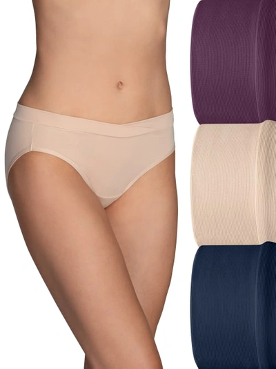 Vanity Fair Beyond Comfort Silky Stretch Bikini 3-pack In Sangria,neutral,navy
