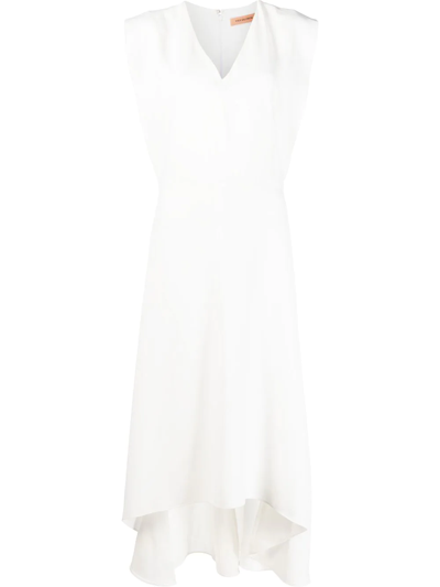 Yves Salomon Sleeveless V-neck Midi Dress In White