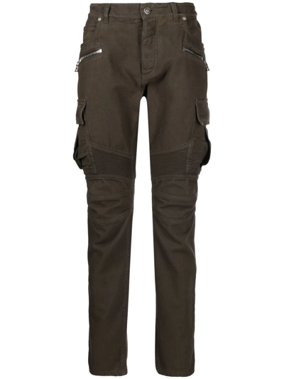 Balmain Zip-detail Trousers In Braun