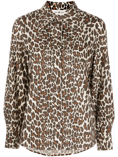 Tory Burch Reva Leopard Poplin Shirt In Brown