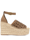 Tory Burch Basketweave Calfskin Wedge Espadrille Sandals In Brown
