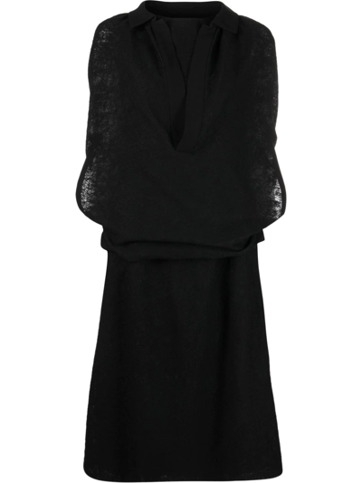 Maison Margiela Collared Wool-silk Cape Midi Shirtdress In Black