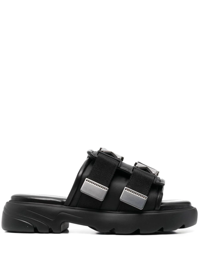 Bottega Veneta Flash Leather Dual-buckle Flat Sandals In Black