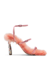 PAUL ANDREW SLINKY FLUFFY CRYSTAL-EMBELLISHED SHEARLING SANDALS