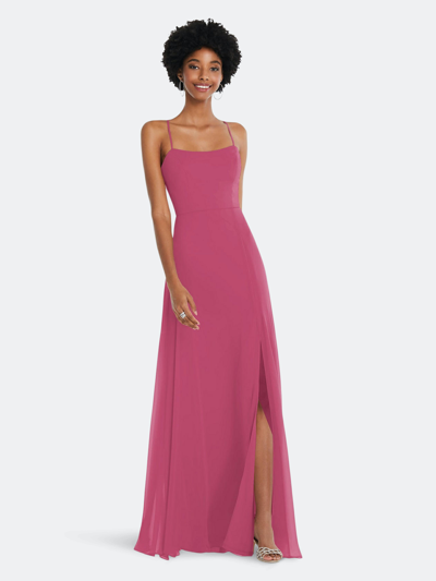 Dessy Collection After Six Scoop Neck Convertible Tie-strap Maxi Dress With Front Slit In Pink