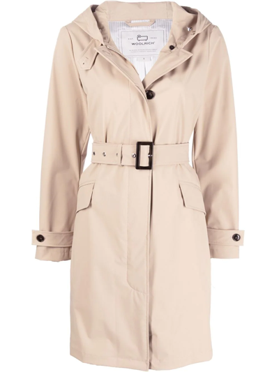 Woolrich Belted Fayette Light Parka Dust Coat Beige Polyamide Woman
