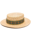 Borsalino Magiostrina Braided Straw Boater Ethnic Hatband In Neutrals