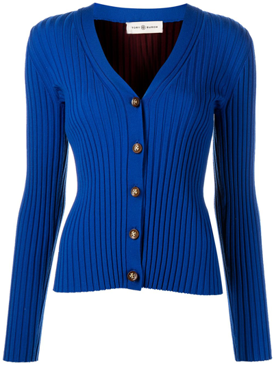 TORY BURCH RIBBED-KNIT BUTTON-UP CARDIGAN