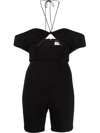 Saint Laurent Halterneck Cold-shoulder Playsuit In Schwarz
