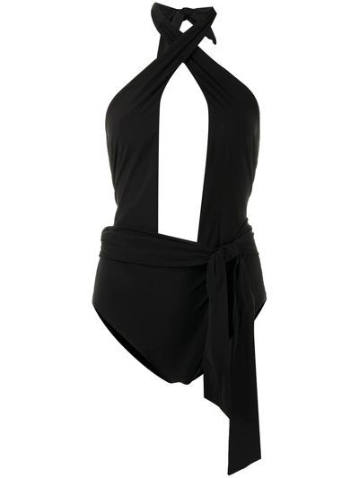 Tory Burch Wrap Halterneck Swimsuit In Black