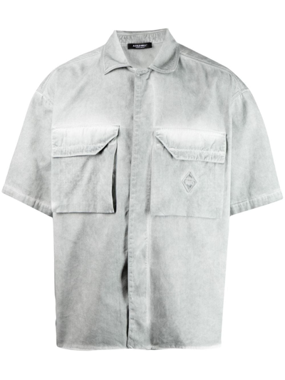 A-cold-wall* Woven Dye Tech Short Sleeve Overshirt Light Grey Garment Dyed Cotton Shirt With Short Sleeves