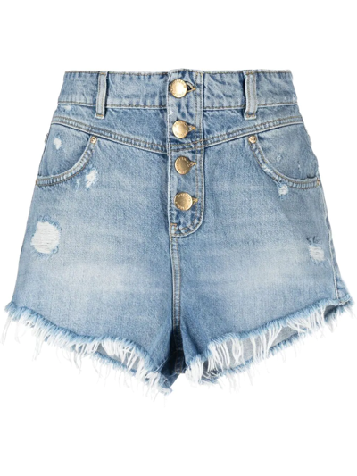 Pinko Distressed Denim Shorts In Blue