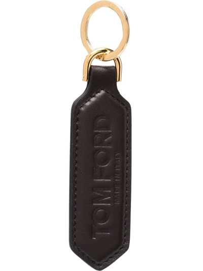 Tom Ford Logo Embossed Keyring In Braun