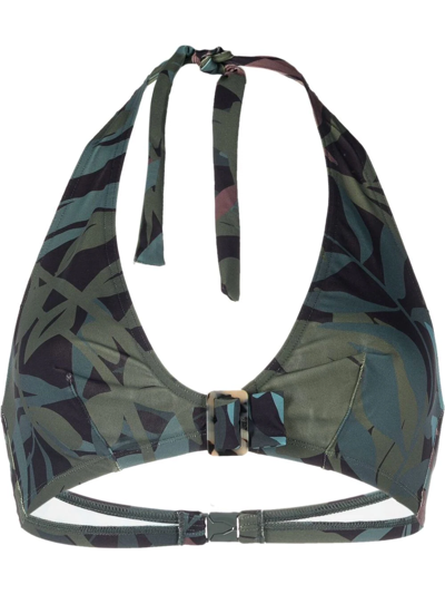 Eres Leaf Print Halter Bikini Top In Green
