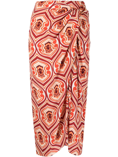 Etro Wrap-effect Printed Crepe Midi Skirt In Red