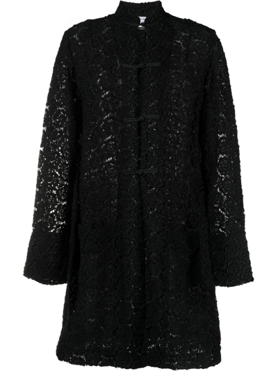 Comme Des Garçons Comme Des Garçons Floral-embroidered Tailored Coat In Black
