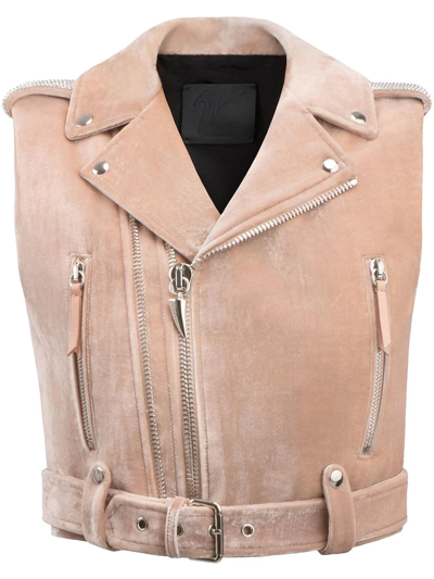 Giuseppe Zanotti Amelia Crystal Cropped Biker Jacket In Pink