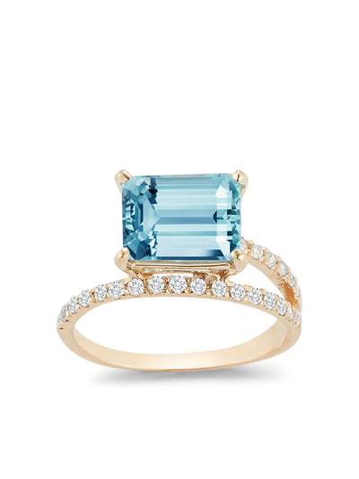 Mateo Women's Gemstone Point Of Focus 14k Yellow Gold, Blue Topaz & 0.24 Tcw Diamond Ring