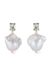 MATEO 14KT YELLOW GOLD BAROQUE PEARL AND GREEN AMETHYST DROP EARRINGS