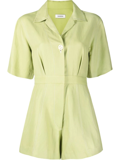 Sandro Tyra Camp-collar Woven Playsuit In Olive Green
