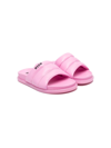 Msgm Logo Print Leather Slide Sandals In Pink