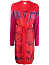 Ferragamo Heritage-print Long Belted Cardigan In Red