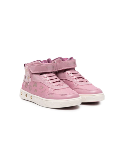 Geox Kids' Skylin Lace-up Sneakers In Pink