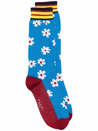 Marni Colour-block Daisy Socks In Blue