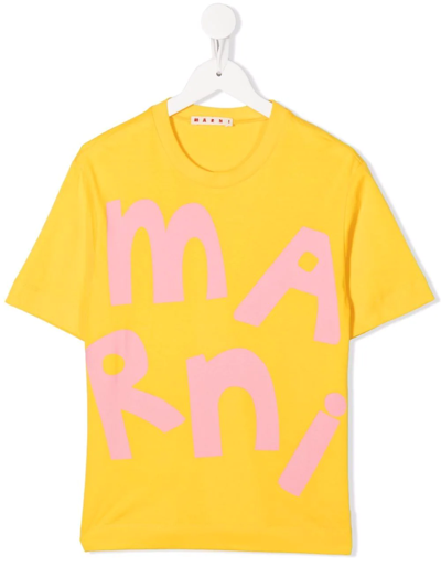 Marni Kids' Logo-print Cotton T-shirt In Yellow