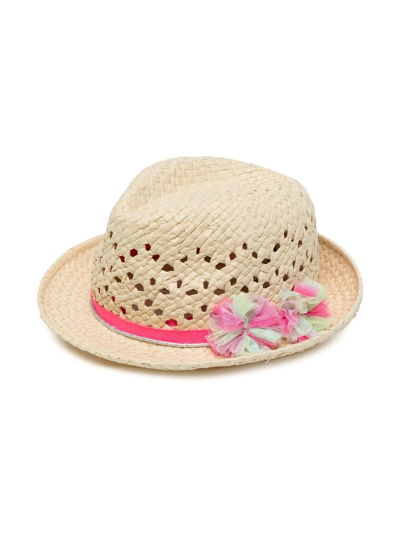 Billieblush Kids' Floral Detail Sun Hat Natural In Brown