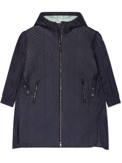 Moncler Kids' Quilted Hooded Coat In Blue