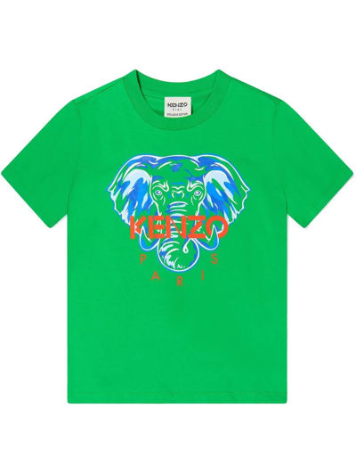 Kenzo Kids' Elephant Logo-print T-shirt In Green