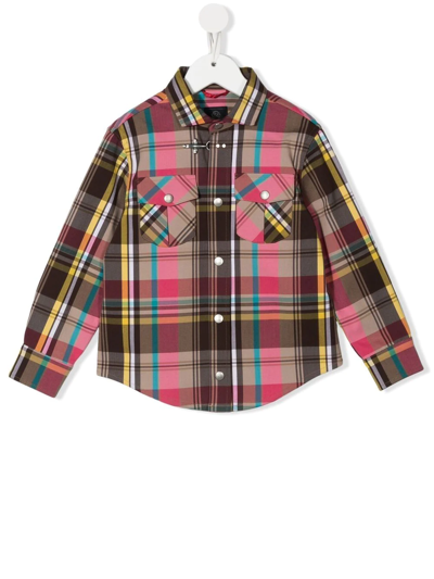 Fay Kids' Plaid-check Long-sleeve Shirt In Pink