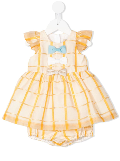 Hucklebones London Babies' Checked Flutter-sleeve Dress In Yellow