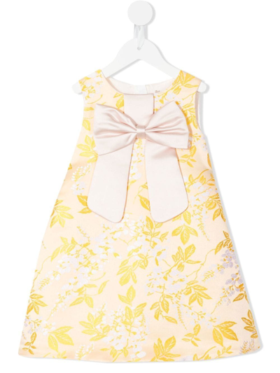 Hucklebones London Kids' Bow-detail Floral-print Shift Dress In Yellow