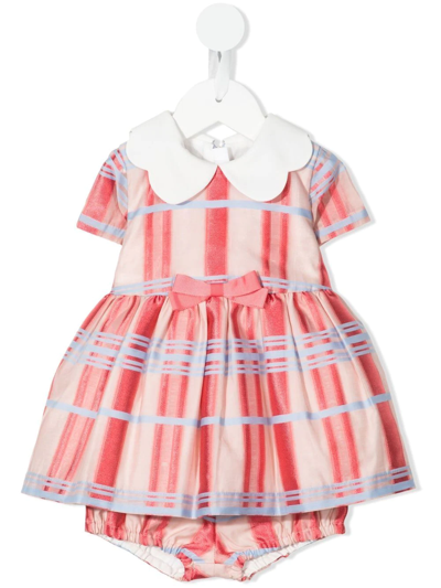 Hucklebones London Babies' 条纹伞形短袖连衣裙 In Pink