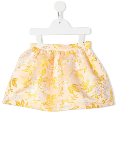 Hucklebones London Kids' Floral Print Gathered Skirt In Yellow