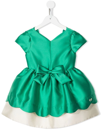 Hucklebones London Kids' Flared Bow-detail Dress In Green
