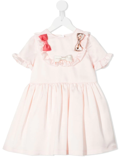 Hucklebones London Kids' Bow-detail Flared Dress In Pink