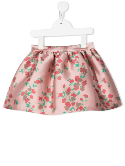 Hucklebones London Kids' Gathered Floral-print Skirt In Pink