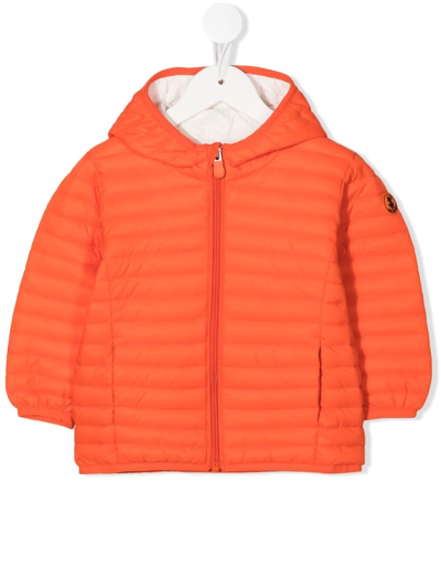 Save The Duck Babies' Hooded Zip-up Quilted Jacket In Orange