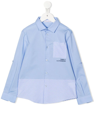 Daniele Alessandrini Kids' Stripe Panelled Logo Shirt In Blue