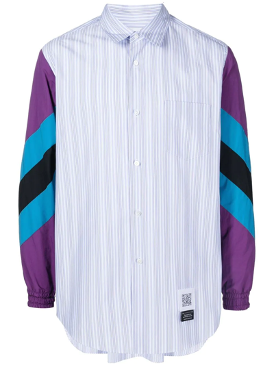 Fumito Ganryu Contrast-sleeve Striped Shirt In Blue