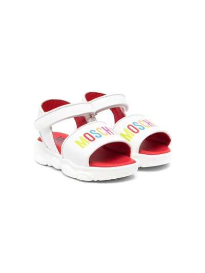 Moschino Kids' Logo-print Leather Sandals In White